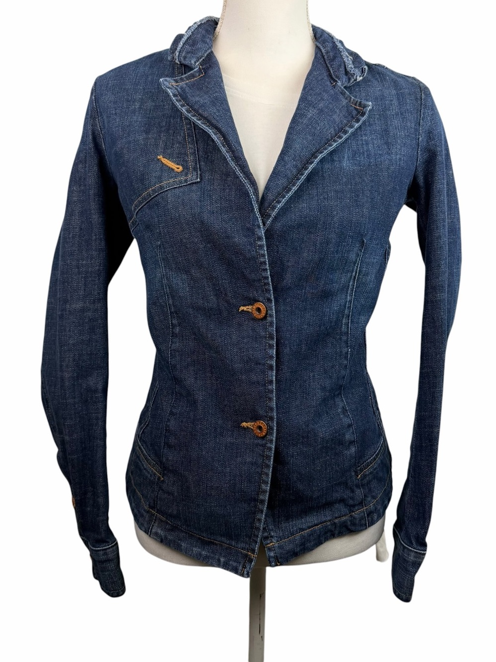 AG Adriano Goldschmeid | Blue Dark Wash Denim Two Button Blazer